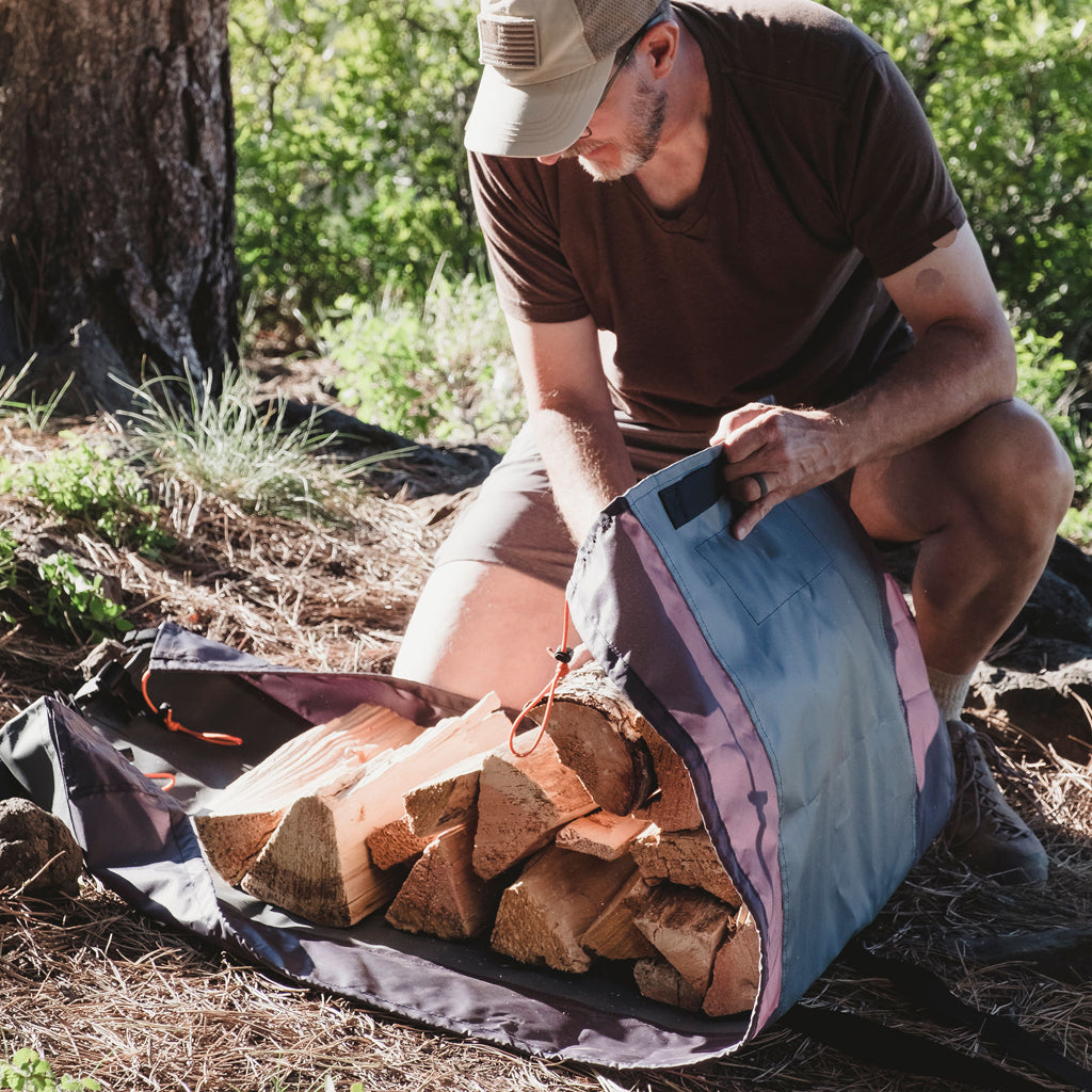 Whether you're camping, surfing at the beach, or traveling in an RV, a campfire can be essential to enjoying the great outdoors, but hauling firewood is messy.  The WoodGaiter is weatherproof, keeping the contents dry, secure and the mess contained.  Outdoor firewood sling, bag, tote.