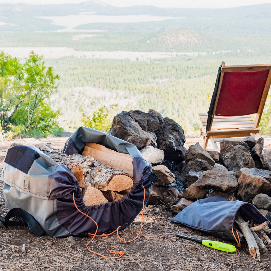 Whether you're camping, surfing at the beach, or traveling in an RV, a campfire can be essential to enjoying the great outdoors, but hauling firewood is messy.  The WoodGaiter is weatherproof, keeping the contents dry, secure and the mess contained.  Outdoor firewood sling, bag, tote.