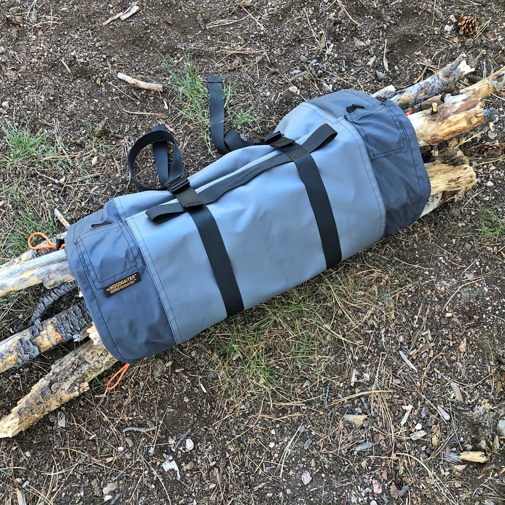 Whether you're camping, surfing at the beach, or traveling in an RV, a campfire can be essential to enjoying the great outdoors, but hauling firewood is messy.  The WoodGaiter is weatherproof, keeping the contents dry, secure and the mess contained.  Outdoor firewood sling, bag, tote.
